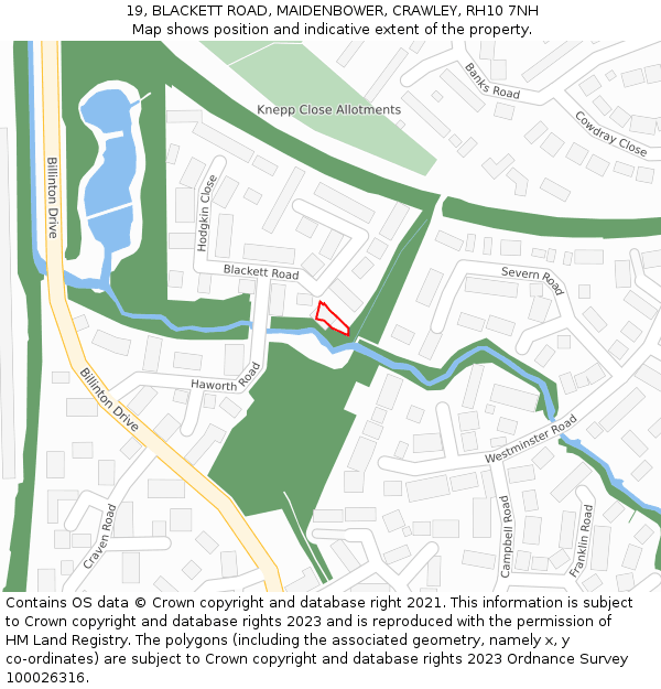 19, BLACKETT ROAD, MAIDENBOWER, CRAWLEY, RH10 7NH: Location map and indicative extent of plot