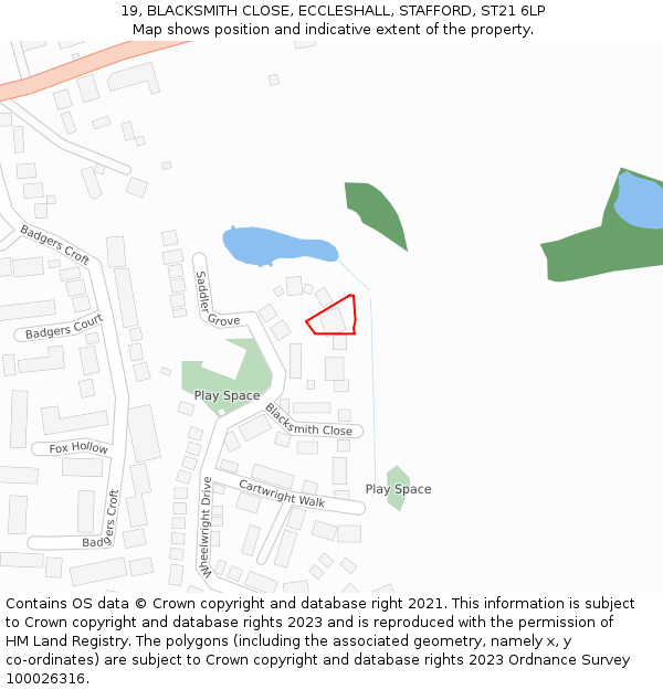 19, BLACKSMITH CLOSE, ECCLESHALL, STAFFORD, ST21 6LP: Location map and indicative extent of plot