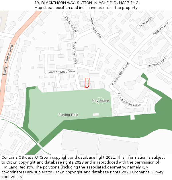 19, BLACKTHORN WAY, SUTTON-IN-ASHFIELD, NG17 1HG: Location map and indicative extent of plot