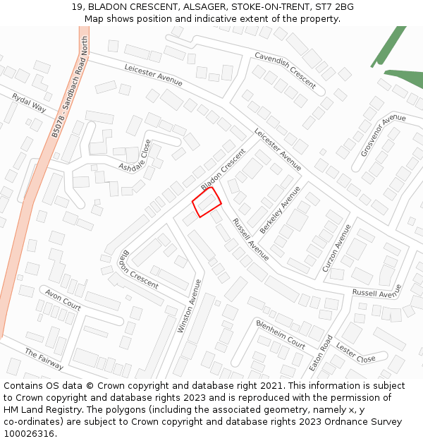 19, BLADON CRESCENT, ALSAGER, STOKE-ON-TRENT, ST7 2BG: Location map and indicative extent of plot