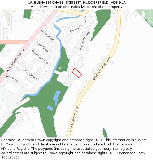19, BLENHEIM CHASE, SCISSETT, HUDDERSFIELD, HD8 9UA: Location map and indicative extent of plot