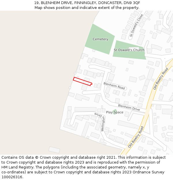 19, BLENHEIM DRIVE, FINNINGLEY, DONCASTER, DN9 3QF: Location map and indicative extent of plot