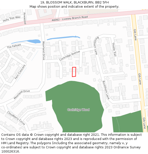 19, BLOSSOM WALK, BLACKBURN, BB2 5FH: Location map and indicative extent of plot