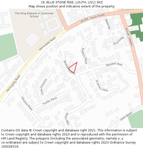 19, BLUE STONE RISE, LOUTH, LN11 9XZ: Location map and indicative extent of plot