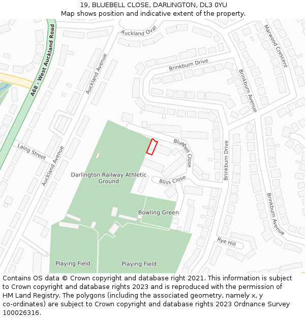 19, BLUEBELL CLOSE, DARLINGTON, DL3 0YU: Location map and indicative extent of plot