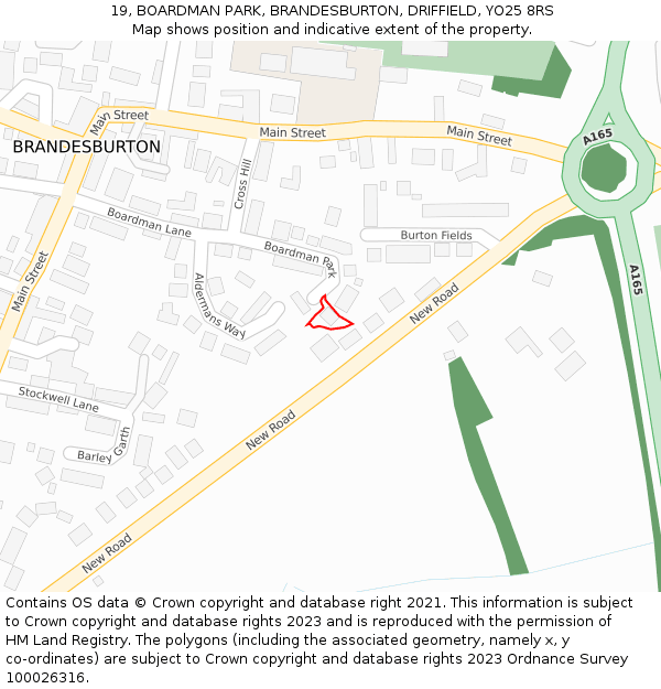 19, BOARDMAN PARK, BRANDESBURTON, DRIFFIELD, YO25 8RS: Location map and indicative extent of plot
