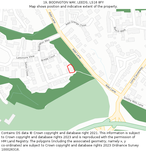 19, BODINGTON WAY, LEEDS, LS16 8FY: Location map and indicative extent of plot