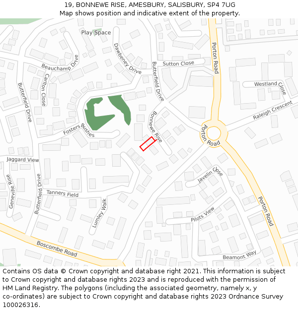 19, BONNEWE RISE, AMESBURY, SALISBURY, SP4 7UG: Location map and indicative extent of plot