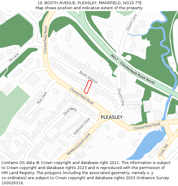 19, BOOTH AVENUE, PLEASLEY, MANSFIELD, NG19 7TE: Location map and indicative extent of plot