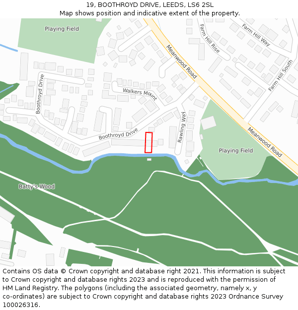 19, BOOTHROYD DRIVE, LEEDS, LS6 2SL: Location map and indicative extent of plot