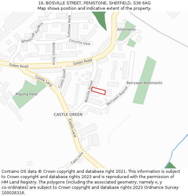 19, BOSVILLE STREET, PENISTONE, SHEFFIELD, S36 6AG: Location map and indicative extent of plot