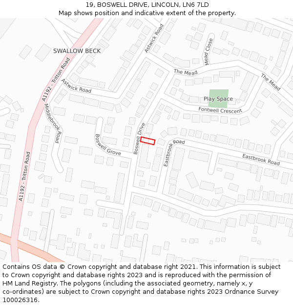 19, BOSWELL DRIVE, LINCOLN, LN6 7LD: Location map and indicative extent of plot
