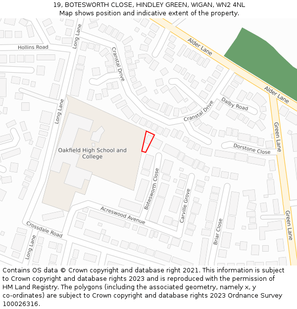 19, BOTESWORTH CLOSE, HINDLEY GREEN, WIGAN, WN2 4NL: Location map and indicative extent of plot