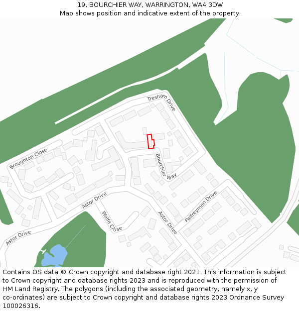 19, BOURCHIER WAY, WARRINGTON, WA4 3DW: Location map and indicative extent of plot