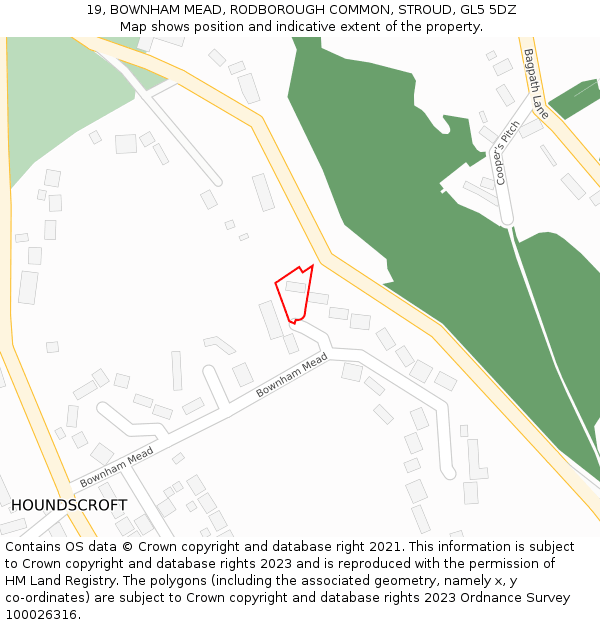 19, BOWNHAM MEAD, RODBOROUGH COMMON, STROUD, GL5 5DZ: Location map and indicative extent of plot
