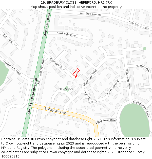 19, BRADBURY CLOSE, HEREFORD, HR2 7RX: Location map and indicative extent of plot