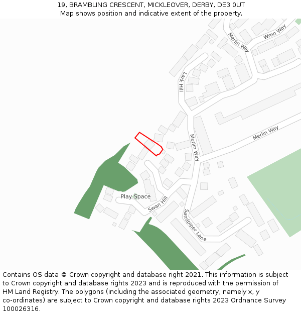 19, BRAMBLING CRESCENT, MICKLEOVER, DERBY, DE3 0UT: Location map and indicative extent of plot