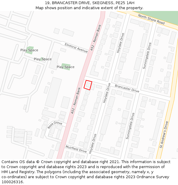 19, BRANCASTER DRIVE, SKEGNESS, PE25 1AH: Location map and indicative extent of plot