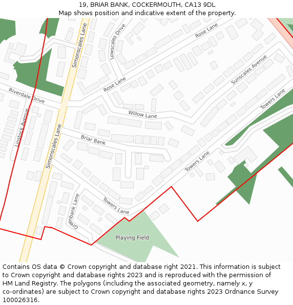 19, BRIAR BANK, COCKERMOUTH, CA13 9DL: Location map and indicative extent of plot
