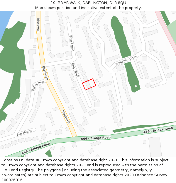 19, BRIAR WALK, DARLINGTON, DL3 8QU: Location map and indicative extent of plot