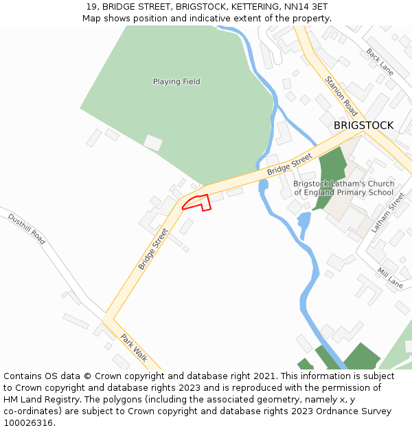 19, BRIDGE STREET, BRIGSTOCK, KETTERING, NN14 3ET: Location map and indicative extent of plot