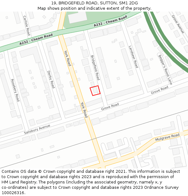 19, BRIDGEFIELD ROAD, SUTTON, SM1 2DG: Location map and indicative extent of plot