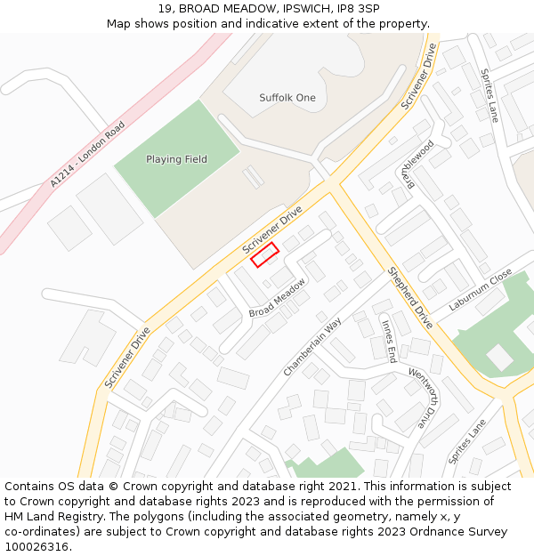 19, BROAD MEADOW, IPSWICH, IP8 3SP: Location map and indicative extent of plot