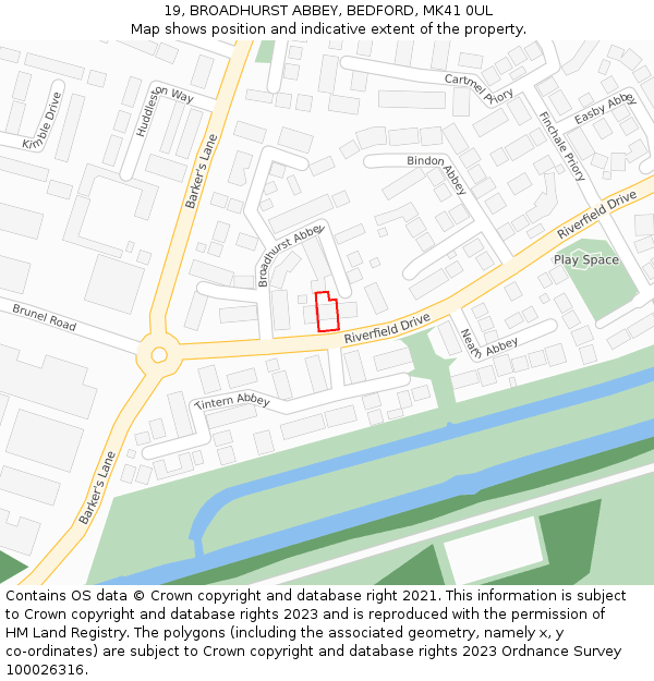 19, BROADHURST ABBEY, BEDFORD, MK41 0UL: Location map and indicative extent of plot