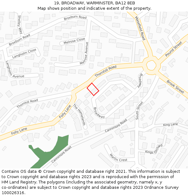 19, BROADWAY, WARMINSTER, BA12 8EB: Location map and indicative extent of plot