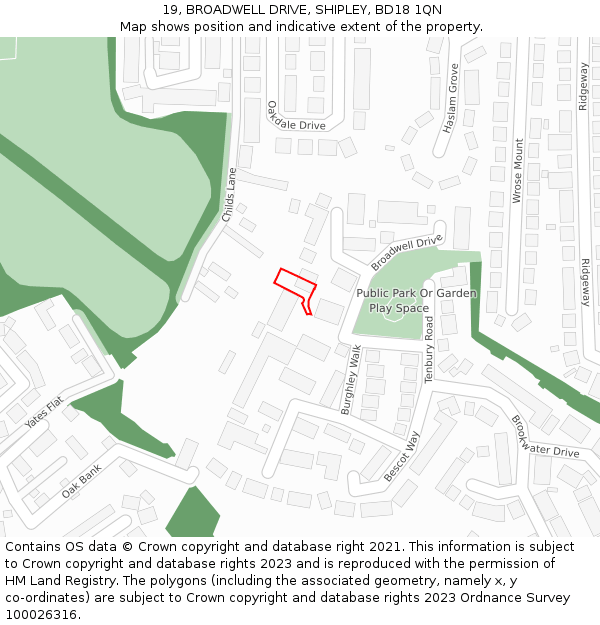 19, BROADWELL DRIVE, SHIPLEY, BD18 1QN: Location map and indicative extent of plot