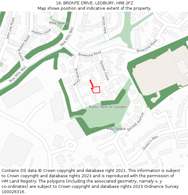 19, BRONTE DRIVE, LEDBURY, HR8 2FZ: Location map and indicative extent of plot