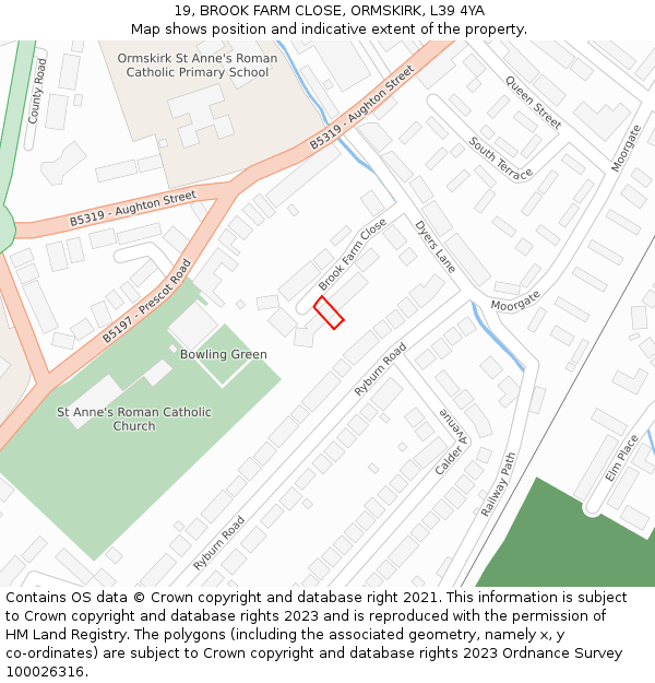 19, BROOK FARM CLOSE, ORMSKIRK, L39 4YA: Location map and indicative extent of plot