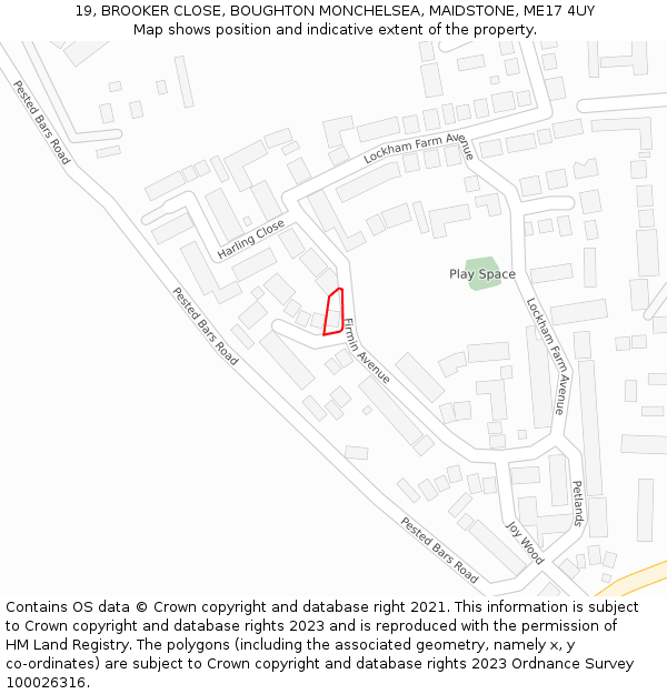 19, BROOKER CLOSE, BOUGHTON MONCHELSEA, MAIDSTONE, ME17 4UY: Location map and indicative extent of plot