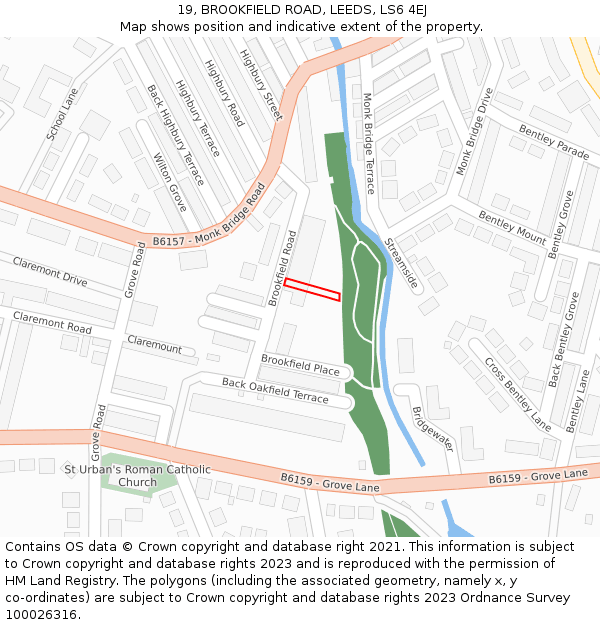 19, BROOKFIELD ROAD, LEEDS, LS6 4EJ: Location map and indicative extent of plot