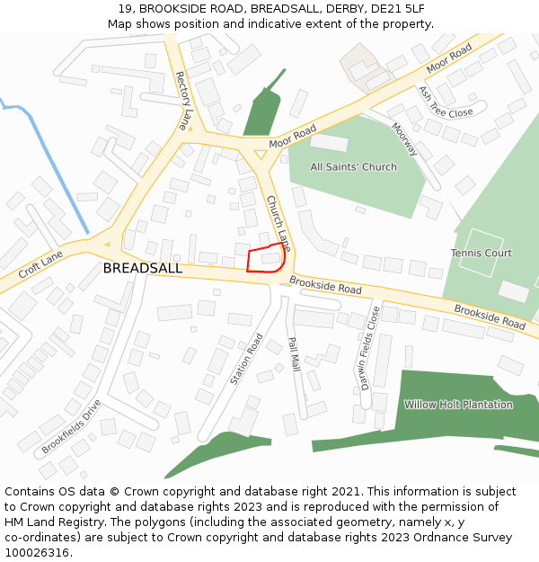 19, BROOKSIDE ROAD, BREADSALL, DERBY, DE21 5LF: Location map and indicative extent of plot