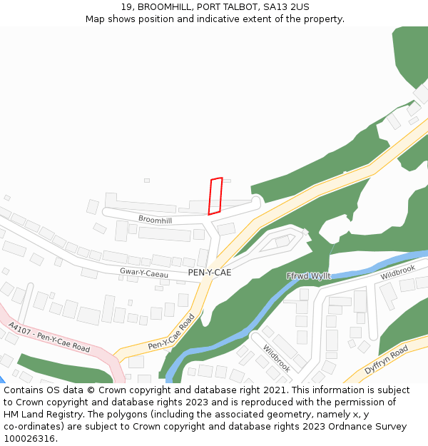 19, BROOMHILL, PORT TALBOT, SA13 2US: Location map and indicative extent of plot