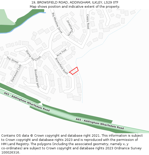 19, BROWSFIELD ROAD, ADDINGHAM, ILKLEY, LS29 0TF: Location map and indicative extent of plot