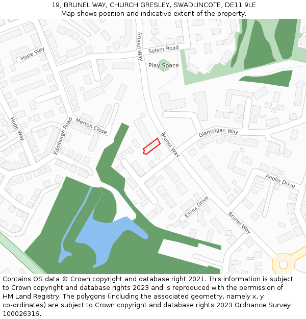 19, BRUNEL WAY, CHURCH GRESLEY, SWADLINCOTE, DE11 9LE: Location map and indicative extent of plot