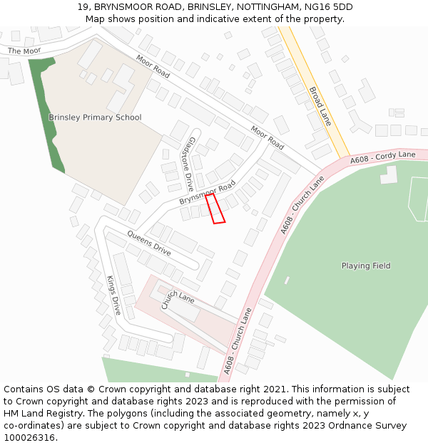 19, BRYNSMOOR ROAD, BRINSLEY, NOTTINGHAM, NG16 5DD: Location map and indicative extent of plot