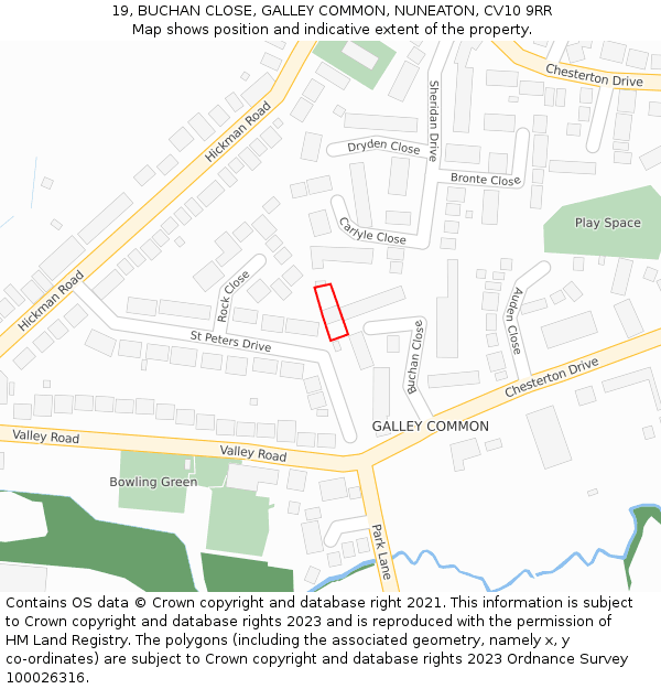 19, BUCHAN CLOSE, GALLEY COMMON, NUNEATON, CV10 9RR: Location map and indicative extent of plot