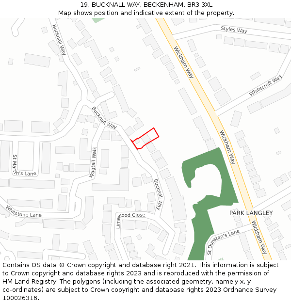 19, BUCKNALL WAY, BECKENHAM, BR3 3XL: Location map and indicative extent of plot