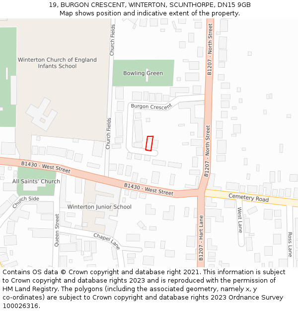 19, BURGON CRESCENT, WINTERTON, SCUNTHORPE, DN15 9GB: Location map and indicative extent of plot