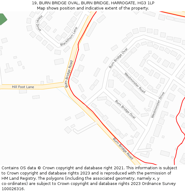 19, BURN BRIDGE OVAL, BURN BRIDGE, HARROGATE, HG3 1LP: Location map and indicative extent of plot