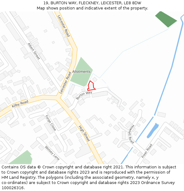 19, BURTON WAY, FLECKNEY, LEICESTER, LE8 8DW: Location map and indicative extent of plot