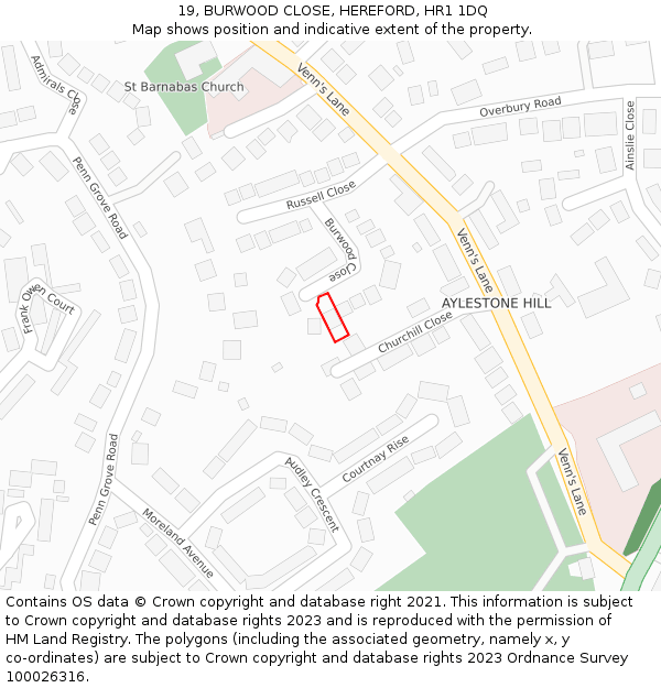 19, BURWOOD CLOSE, HEREFORD, HR1 1DQ: Location map and indicative extent of plot