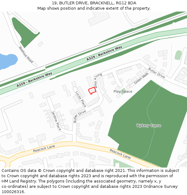 19, BUTLER DRIVE, BRACKNELL, RG12 8DA: Location map and indicative extent of plot