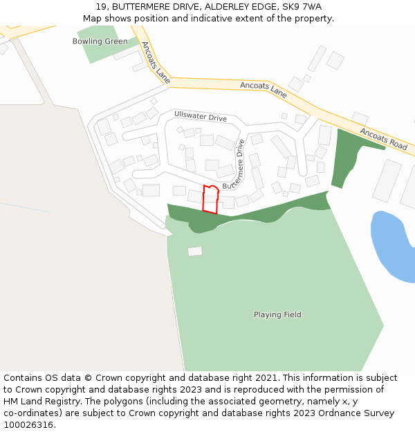 19, BUTTERMERE DRIVE, ALDERLEY EDGE, SK9 7WA: Location map and indicative extent of plot