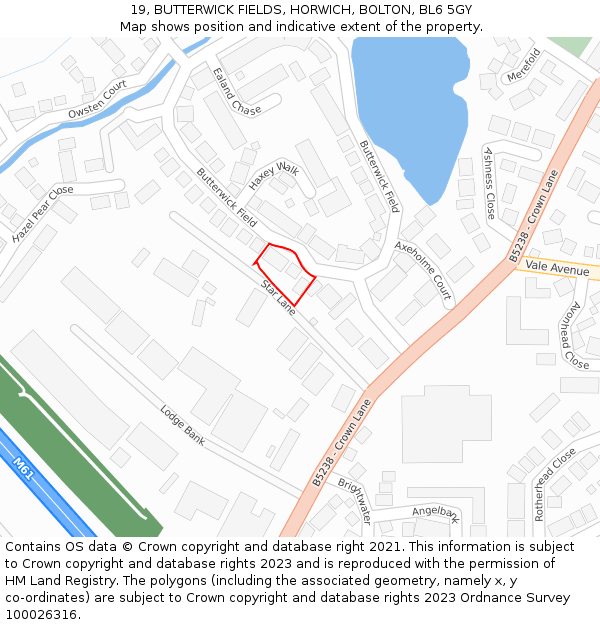 19, BUTTERWICK FIELDS, HORWICH, BOLTON, BL6 5GY: Location map and indicative extent of plot