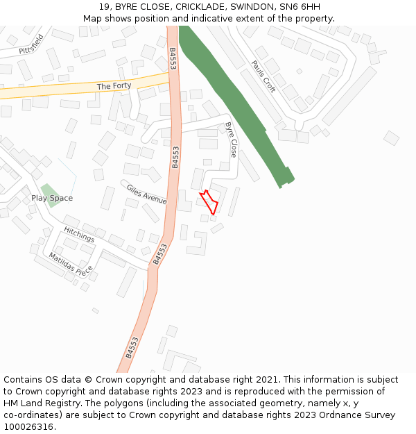 19, BYRE CLOSE, CRICKLADE, SWINDON, SN6 6HH: Location map and indicative extent of plot