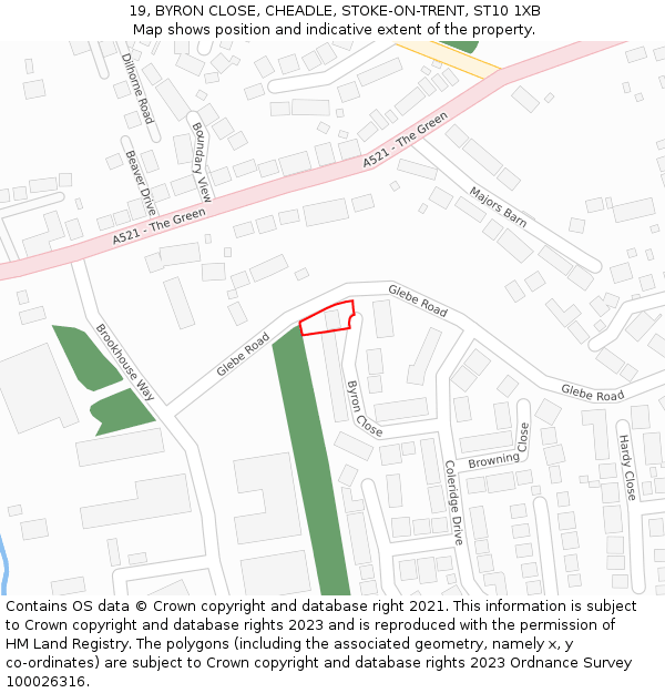 19, BYRON CLOSE, CHEADLE, STOKE-ON-TRENT, ST10 1XB: Location map and indicative extent of plot